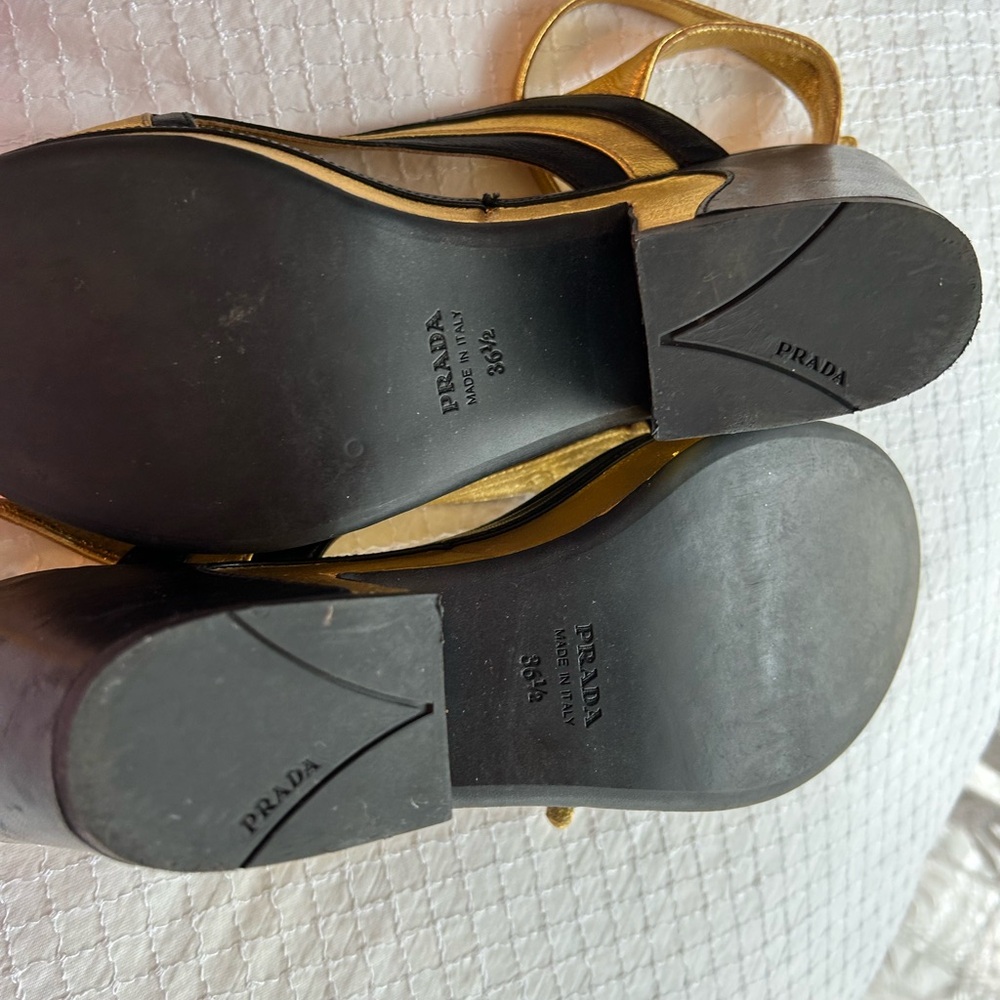 Prada Black and Gold Platform Sandals - Picture 6 of 6